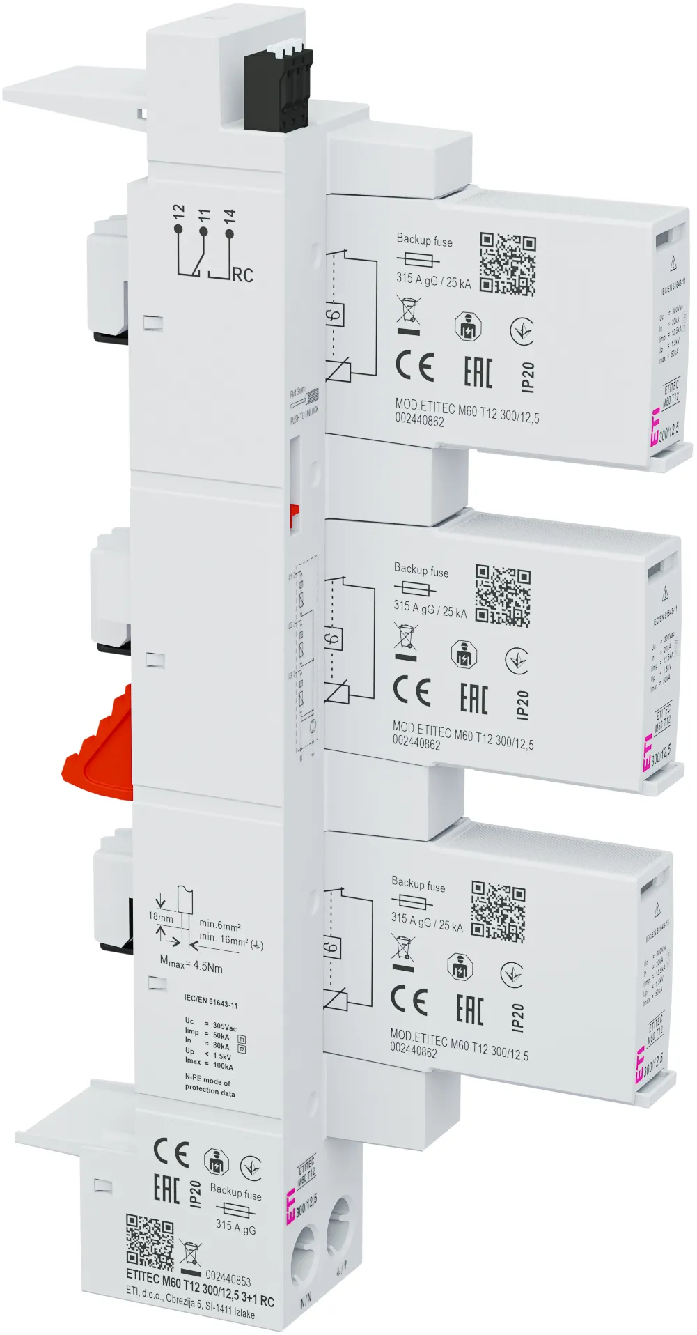 Ogranicznik przepięć ETITEC M60 T12 300/12,5 3+1 RC 002440853
