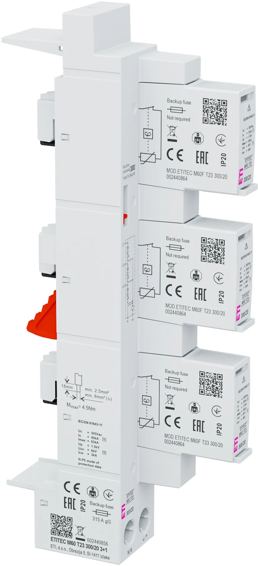Ogranicznik przepięć ETITEC M60 T23 300/20 3+1 002440856